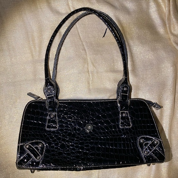 vintage black faux crocodile skin baguette bag - Picture 1 of 4